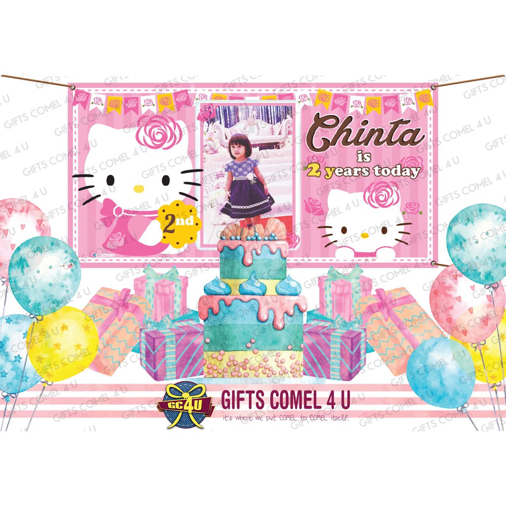 Hello Kitty Theme Backdrop Banner Birthday Decoration Wall Inside Hello Kitty Banner Template