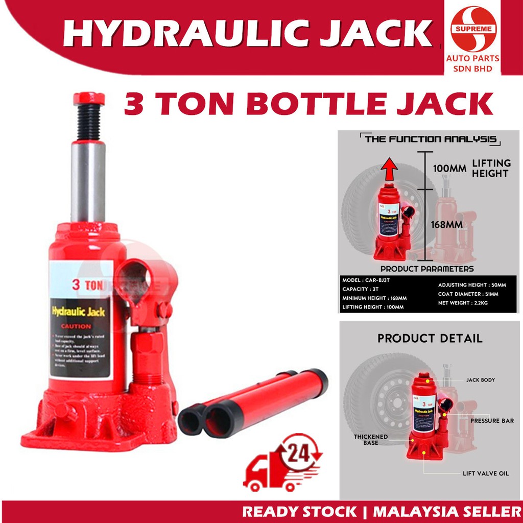 Heavy Duty Hydraulic Bottle Jack 3ton 3000kg Lifting Stand Emergency 