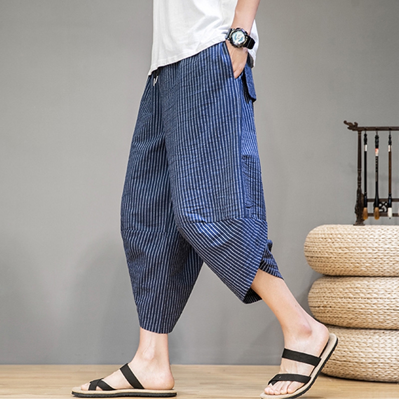 New Mens Summer Baggy Pants Japanese Vintage Striped Men Women Hip Hop