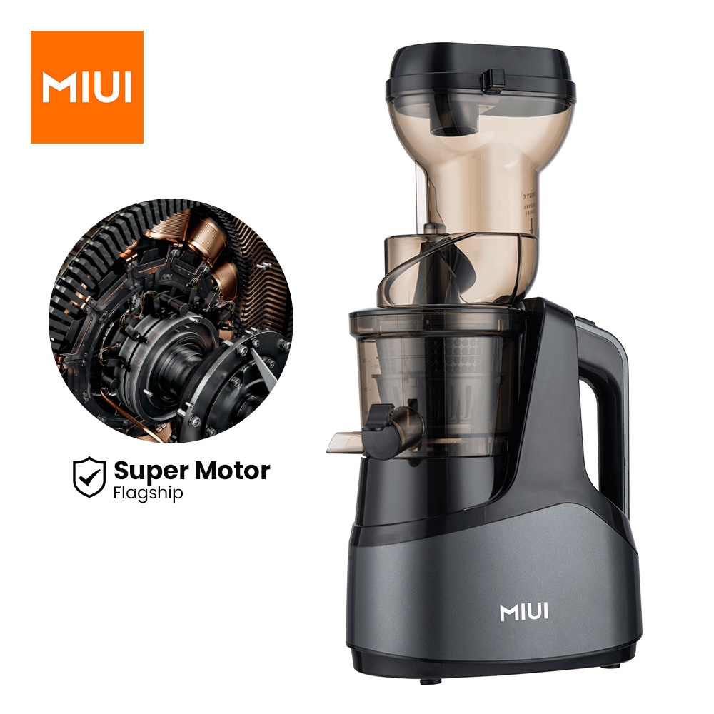 MIUI Slow Juicer 7-Stage Spiral Cold Press Patented Filterless Technology Easy to Clean Electric Commercial Juicer Super AC Motor - Extended Gray