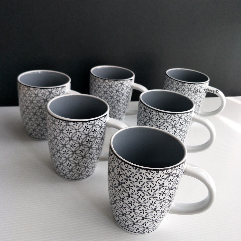 6 Pcs 300ml Porcelain Mug Set Tea Coffee Cup Oven And Dishwasher