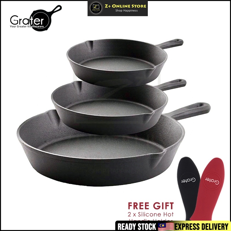 Grater Set Of 3 Pcs Pre Seasoned Cast Iron Skillets Non Stick Round Flat Cast Iron Pan Oven Safe Frying Pan Cookware Shopee Malaysia