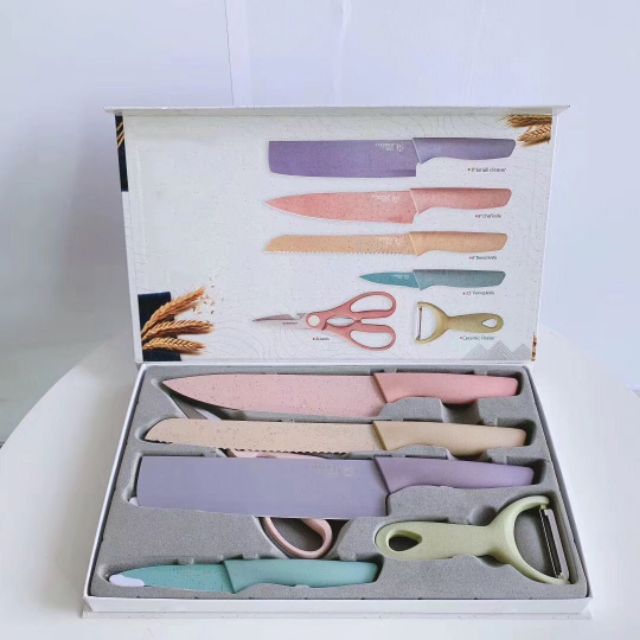 MALAYSIAN READY STOCKPISAU VIRAL CORRUGATED KITCHEN KNIFE STAINLESS STEEL MULTICOLOR PASTEL 6 IN 1 COLORFUL 6 PCS