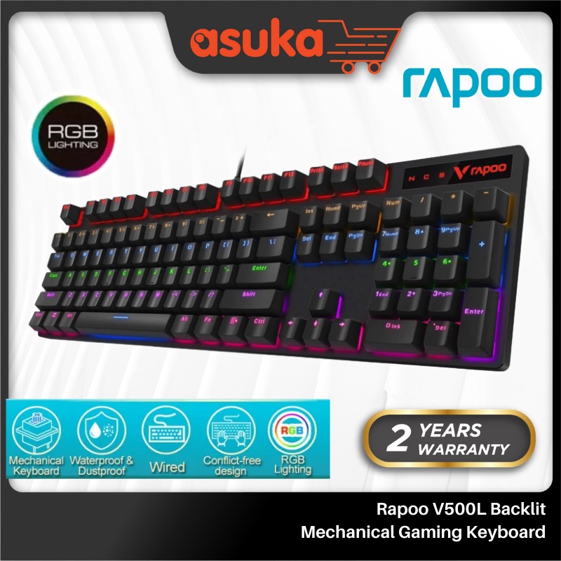 Rapoo V500L Backlit Mechanical Gaming Keyboard - Black WITH ANTI-GHOSTING, RGB BACKLIGHT, AND DURABLE FULL MECHANICAL