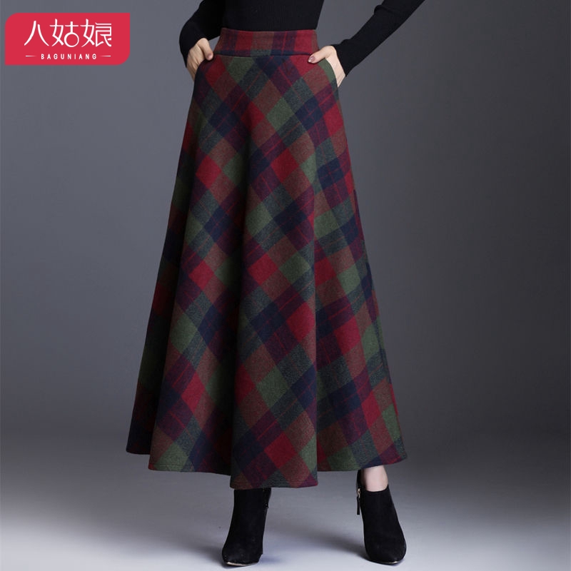 Midi Skirt Women Skirt Long Skirt Labuh Wool Plaid Skirt A Line Skirt ...