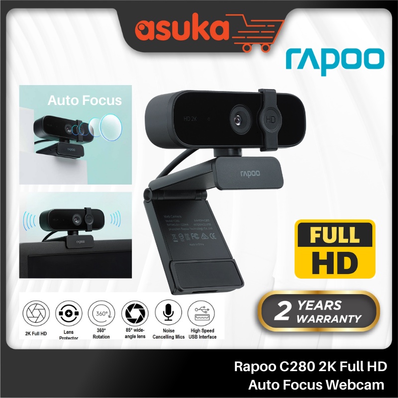 Rapoo C280 2K Full HD Auto Focus Webcam With Built In Mic Rotate Freely USB Interface