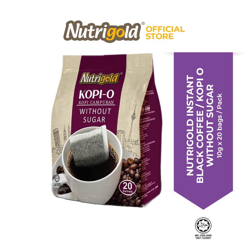 NUTRIGOLD Instant Black Coffee / Kopi O Without Sugar (10g x 20 Bags