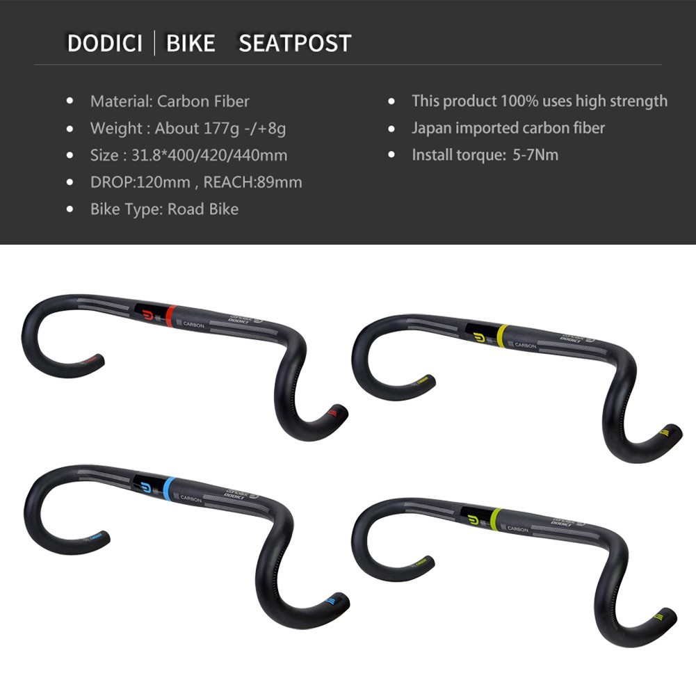 Details about   TOSEEK Carbon Fiber Drop Bar Road Bike Racing Integrated Handlebar 400/420/440mm 