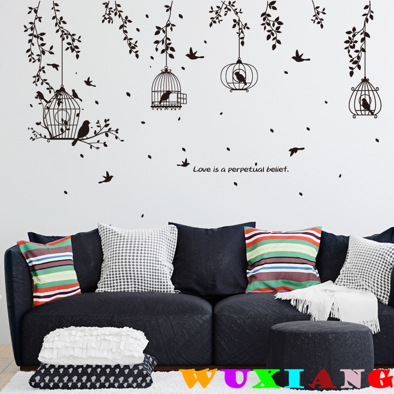 Wuxiang Pelekat Dinding Hiasan Rumah Daun Berbentuk Sangkar