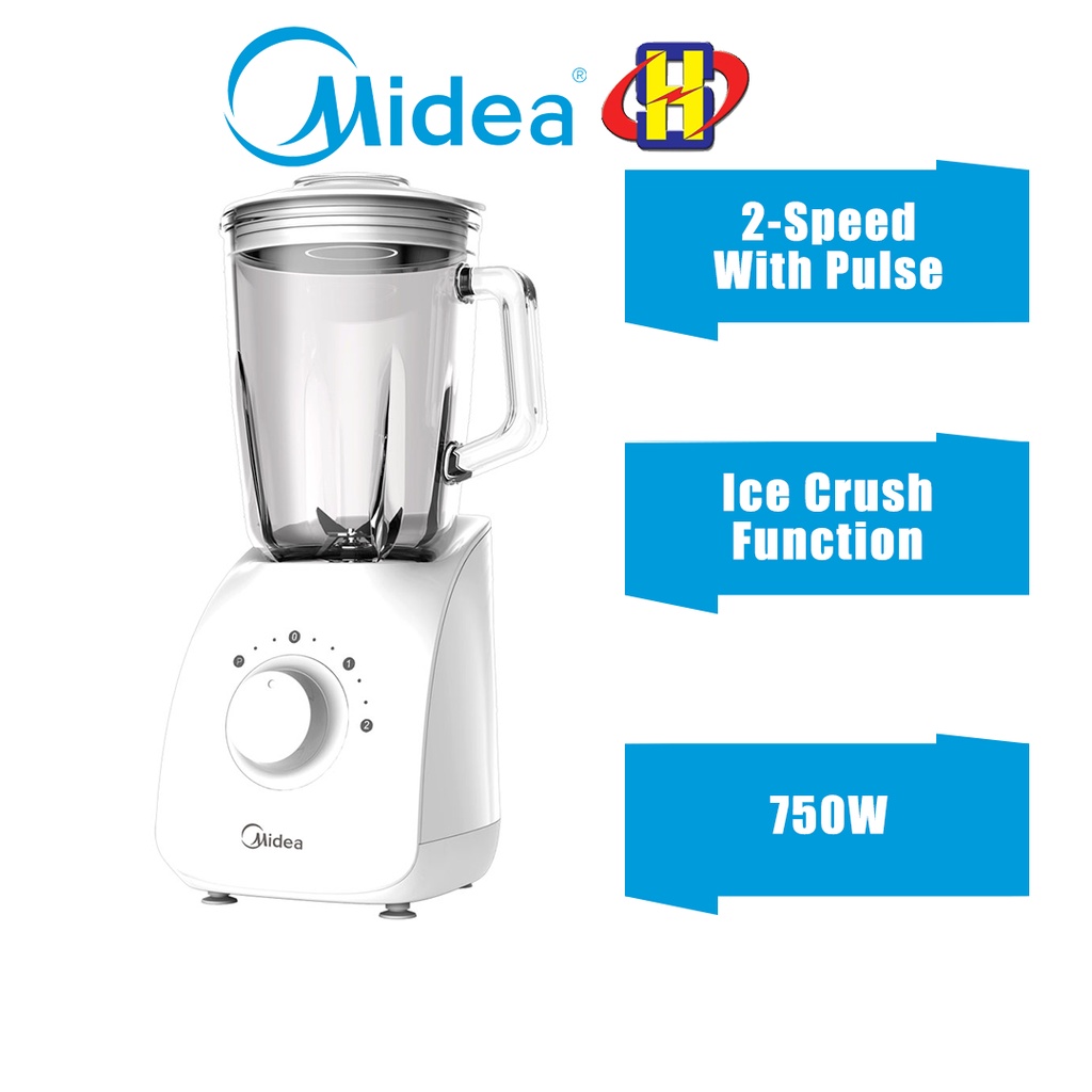 Midea Blender (1.5L/750W) Glass Jar 2-Speed & Pulse Ice Crush Function MBL-1190