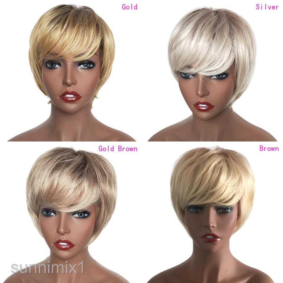 Natural Short Bob Wigs Human Hair Pixie Cut Wig For Women W Bangs