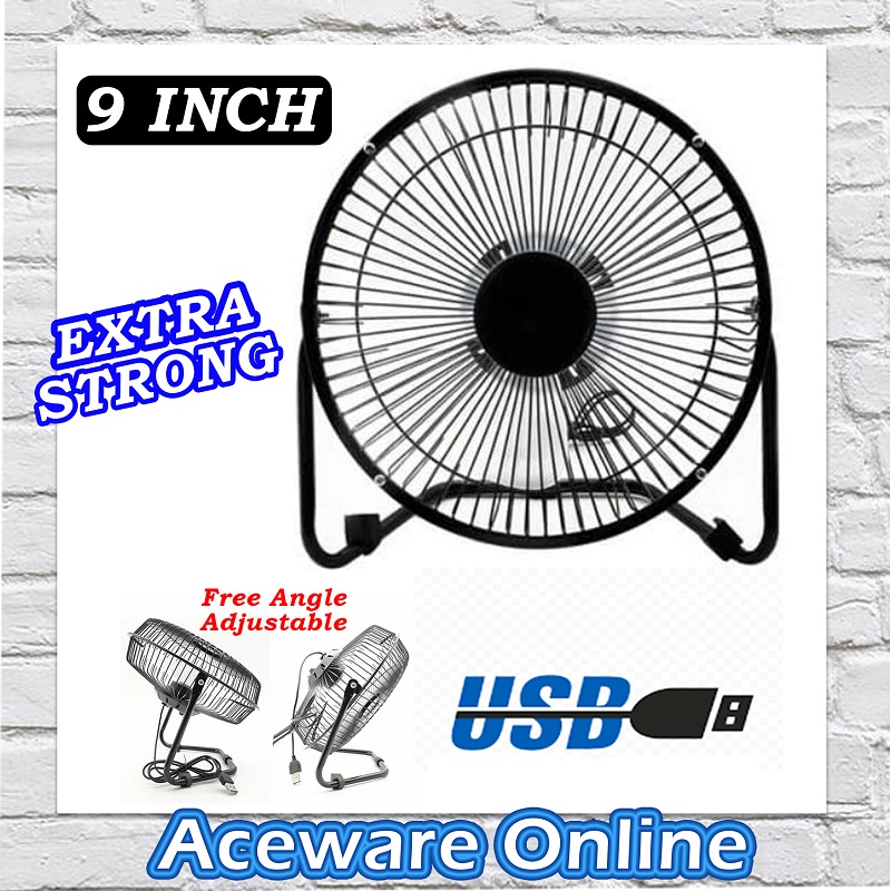 9 INCH Extra Strong Wind Portable Large Tabletop Adjustable Angle Mini Metal USB Fan A-818 Random Color