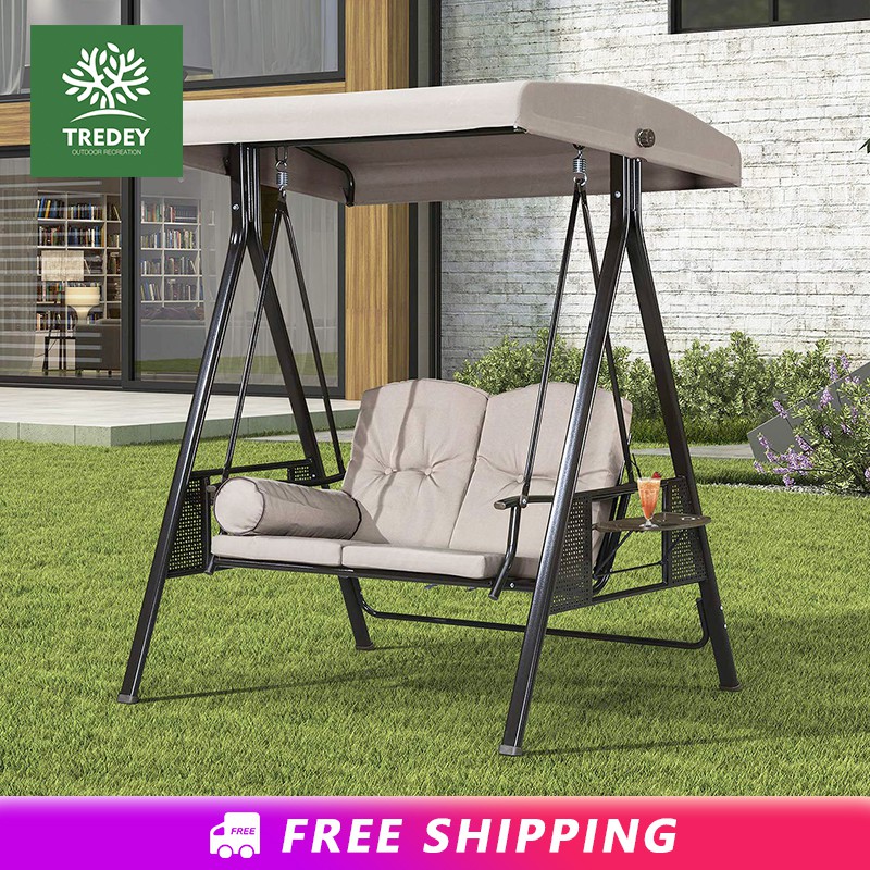 Tredey Outdoor Swing 2person Porch Swing Hammock With Steel Frame And Adjustable Tilt Canopy Shopee Malaysia