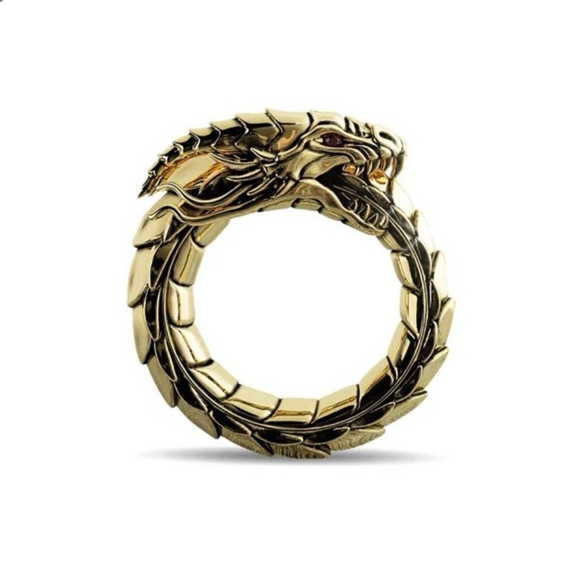 Mythical Dragon Nidhogg Ethnic Style Amulet Ring Fashion Gold Silver Men's Jewelry