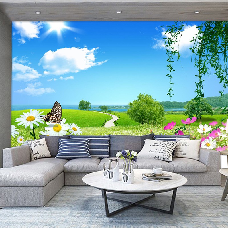 Kitchen stickers 3 d TV setting wall paper blue sky white cloud scenery wallpaper  sofa, film and television mural cloth decorates sitting room 8 | Shopee  Malaysia