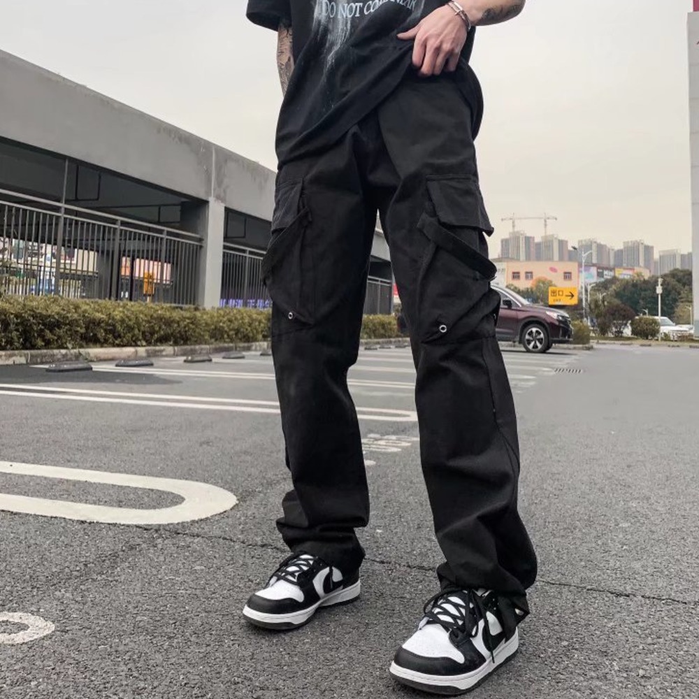 Must Versatile 【Ribbon】Hip Hop Plus Size Casual Black Slim Fit Tactical Work Ankle 6 Six Pocket Cargo Pants Men S... - Image 5