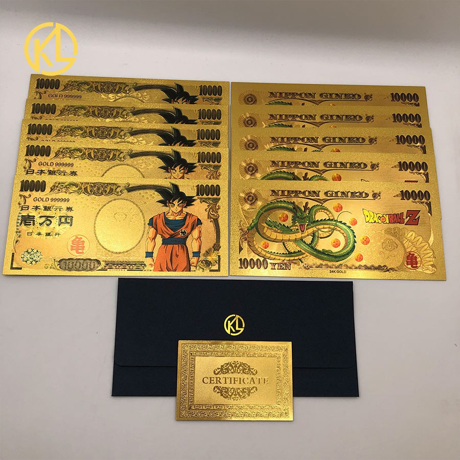 5pcs Japan 100 Million Yen Dragon Ball Z Goku Vegeta Gold Foil Banknote 