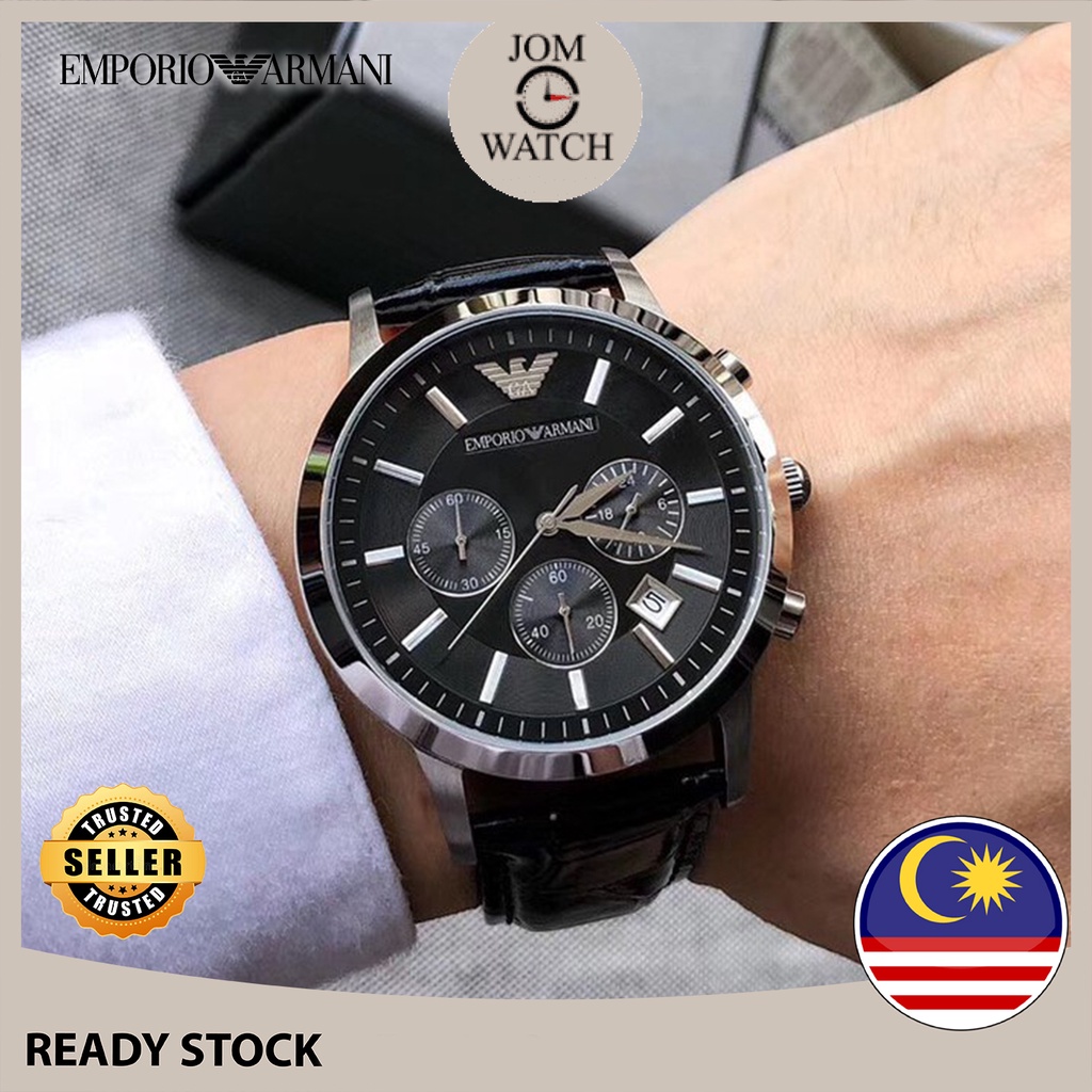 Original] Emporio Armani Classic Chronograph Black Dial Leather Original Men  Watch Jam Tangan Lelaki AR2447 | Shopee Malaysia