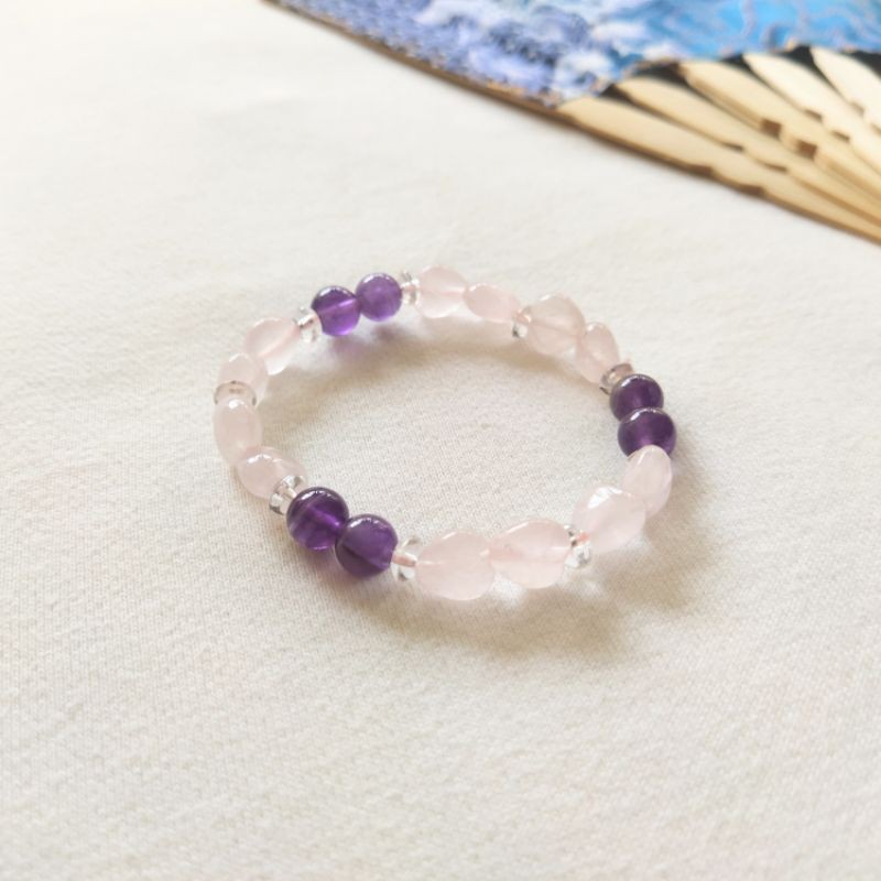 Heartshaped Rose Quartz with Amethyst Crystal Bracelet (CODE HRC04ACC