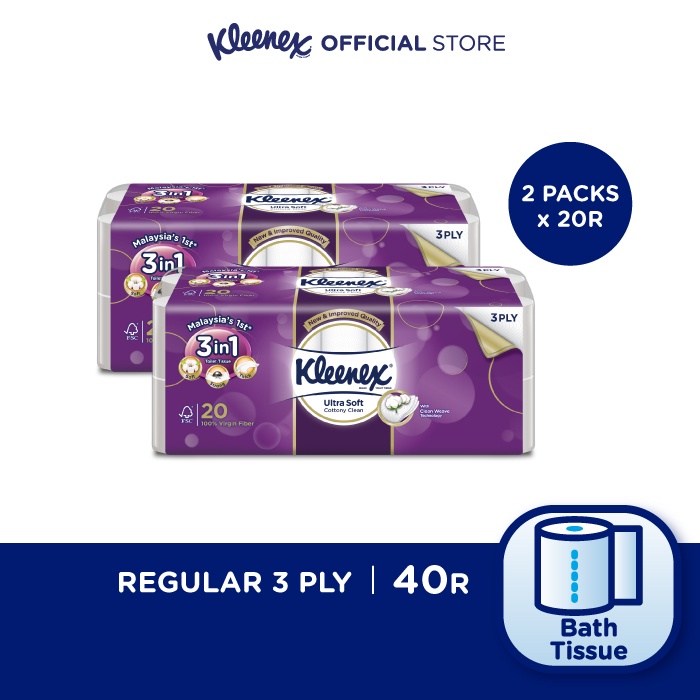 Kleenex Bath Tissue Clean Care Regular - 3 Ply (20R x 2 packs) | Shopee ...