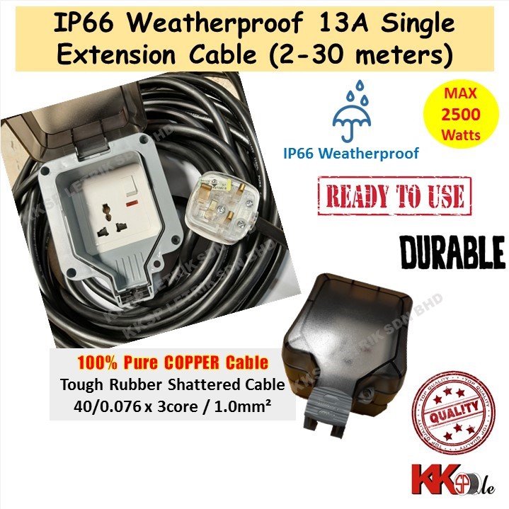 (2500 Watts) IP66 Waterproof Weatherproof Extension 13A Single Socket