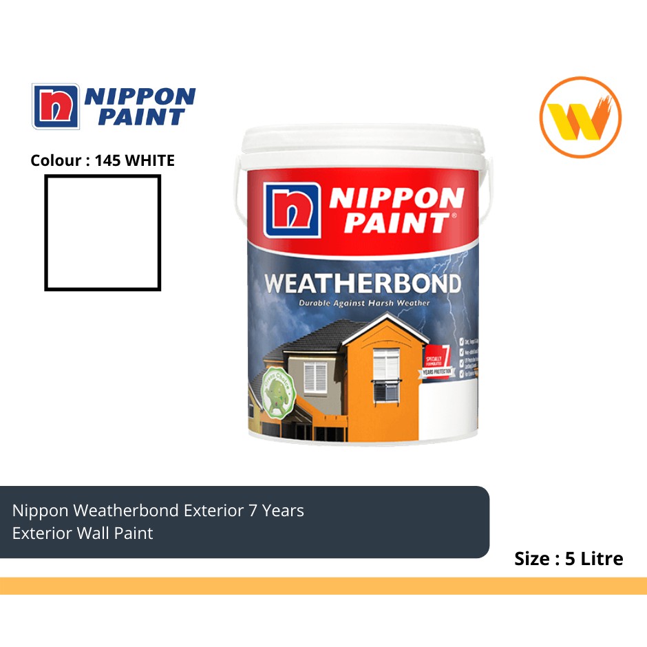 5Litre Nippon Paint Weatherbond Exterior 145 White 5L (Exterior Wall Paint 7 Years Performance
