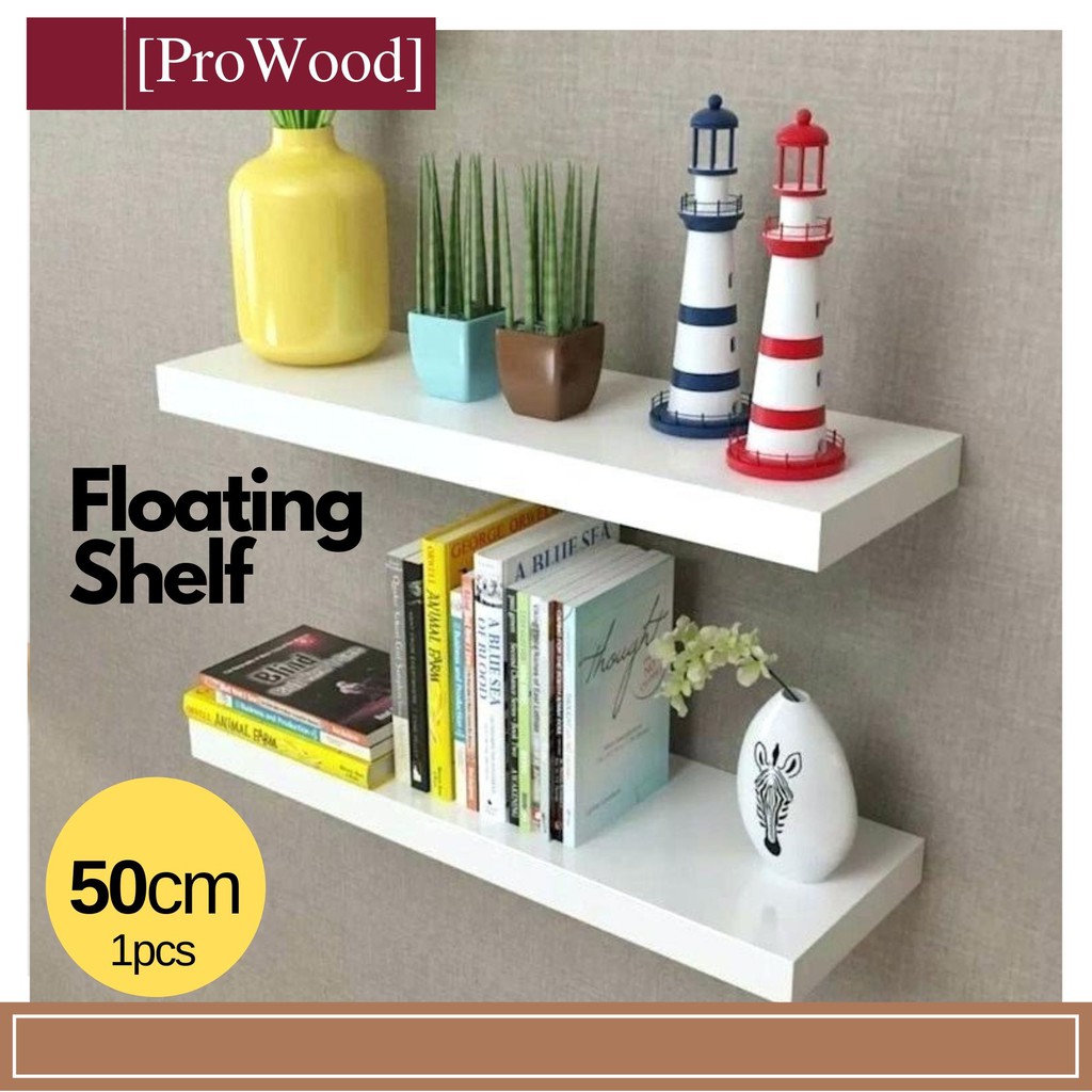 Diy Floating Wall Shelving Shelf 50cm White Black Cream Chocolate Color ...