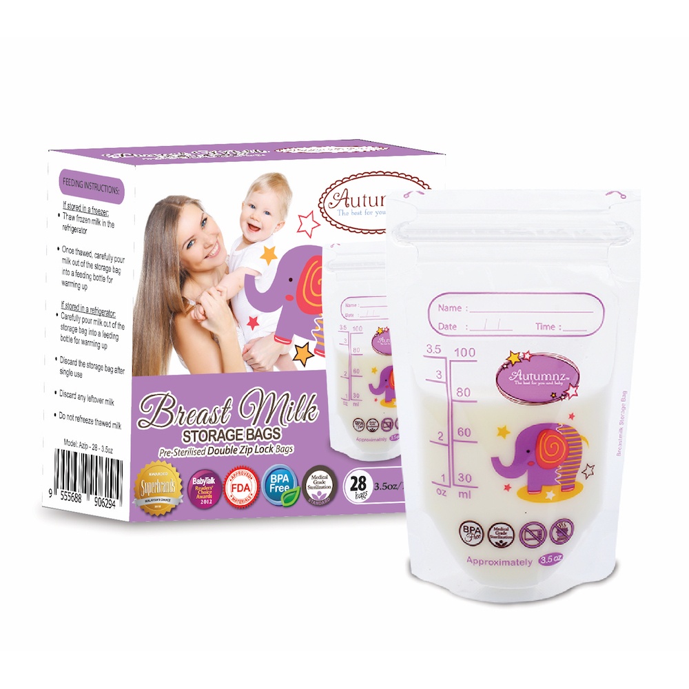 AUTUMNZ Double ZipLock Breastmilk Storage Bag 3.5/ 5oz (28 Bags