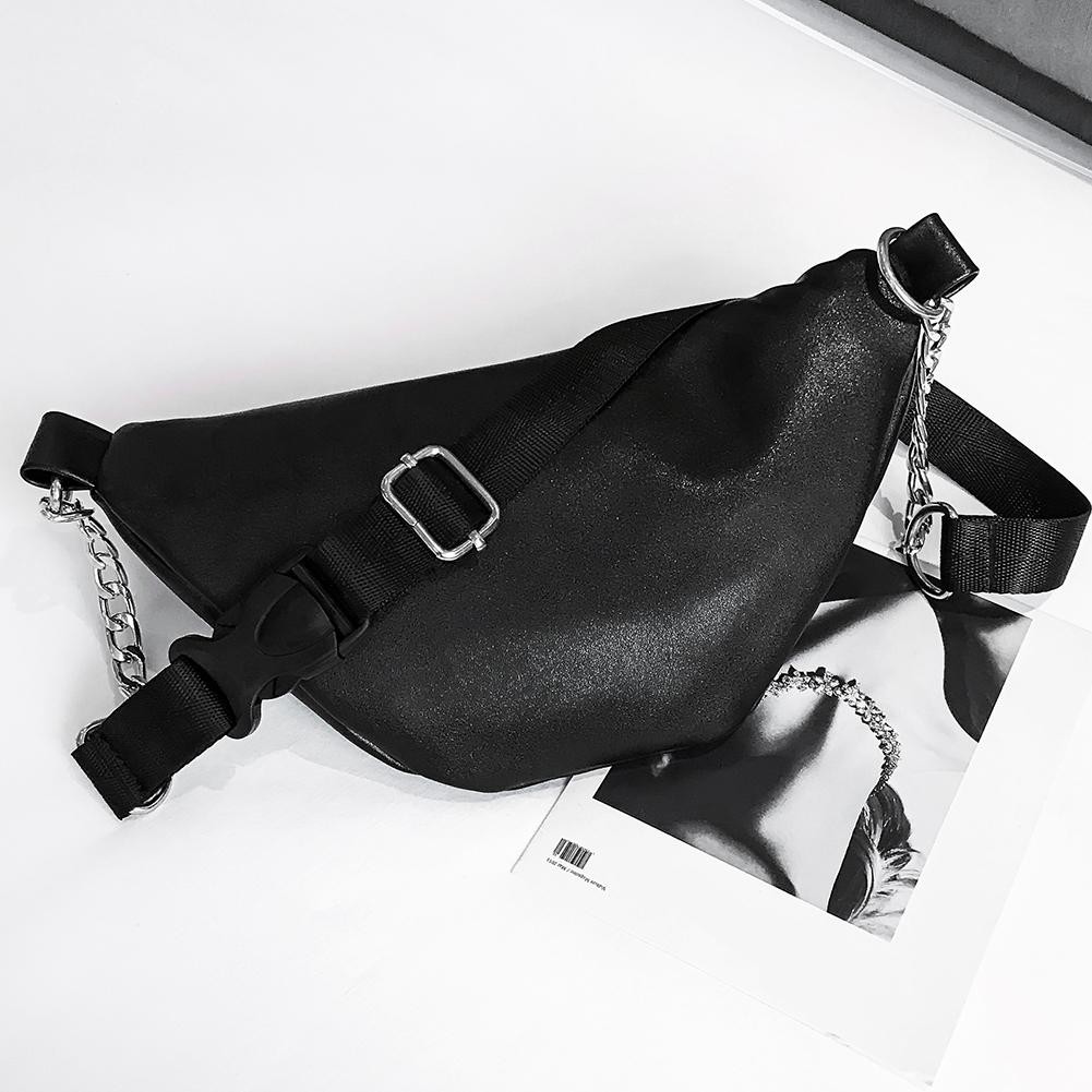 black leather fanny pack with chain