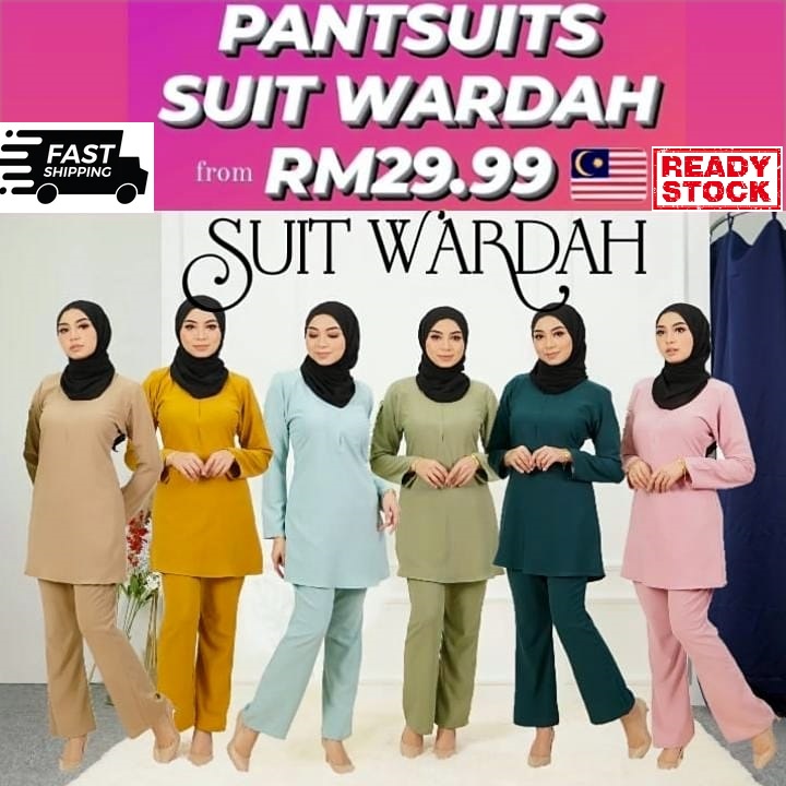 READY STOCK MUSLIMAH Plain blouse suit (Baju & seluar) SET WARDA