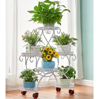 White 6 layer flower stand will wheel home indoor outdoor garden balcony living room furniture iron simple modern trendy