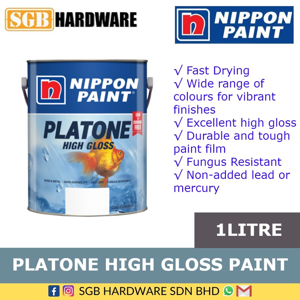1L Nippon Paint Platone High Gloss Wood & Metal Paint Cat Kayu & Cat Besi Cat Minyak ~