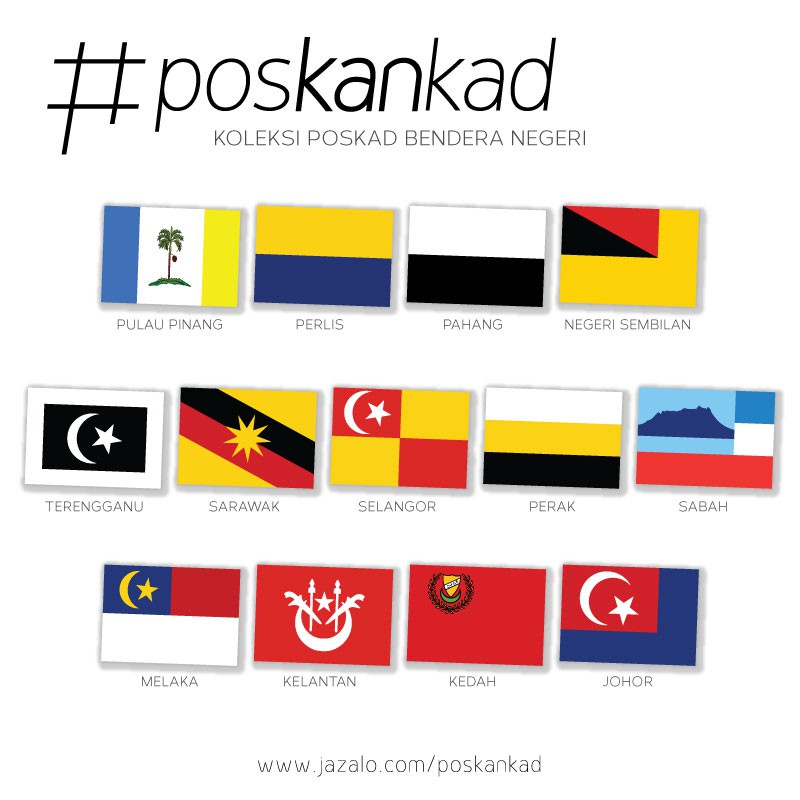 Poskankad Malaysian State Flag Postcard Poskad Bendera Negeri 