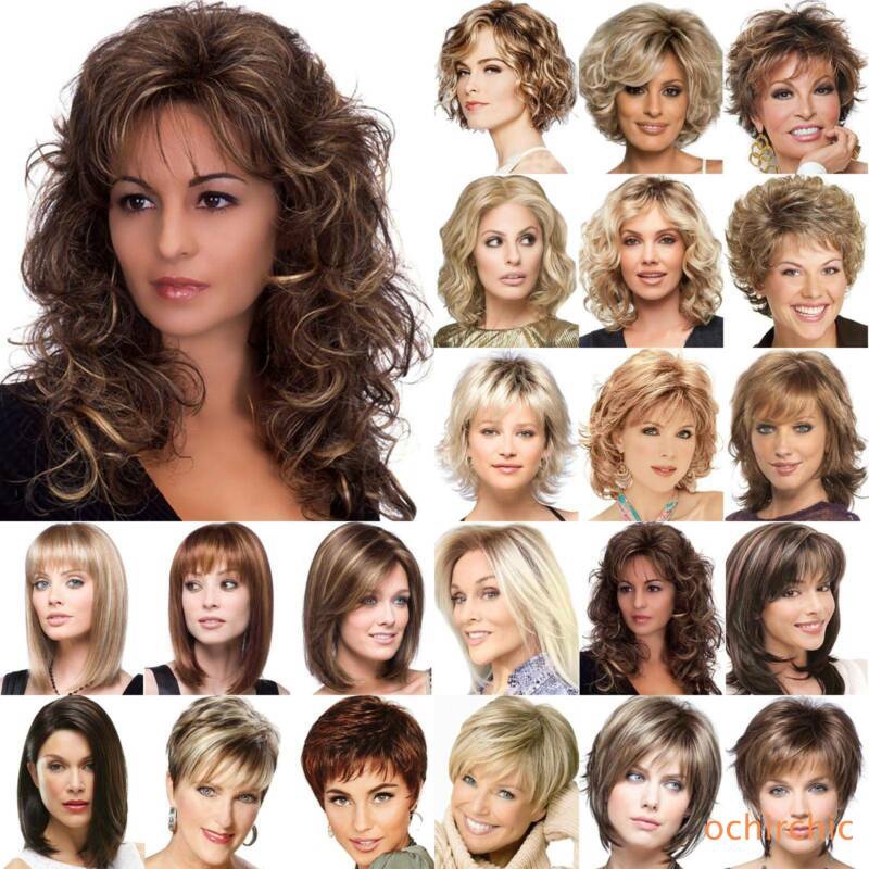 Fashion Women Brown Ombre Short Fluffy Curly Wigs Ladies Natural