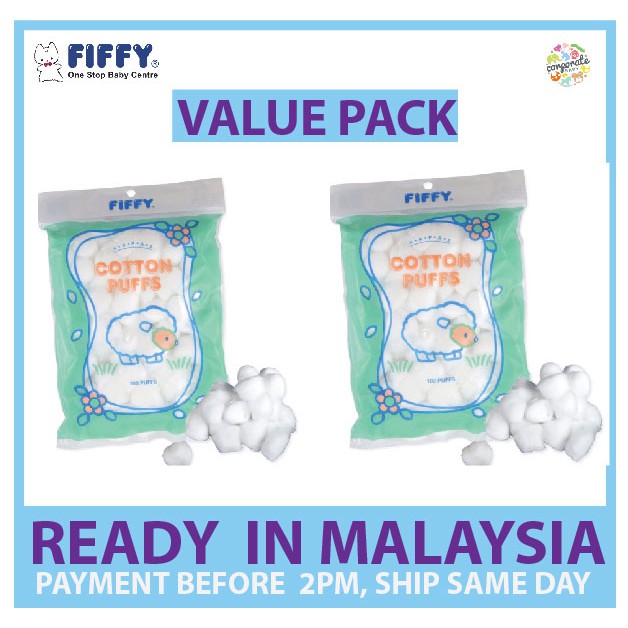 FIFFY Value Pack Cotton Ball baby (100 Puffs X 2 Packets) kapas bulat