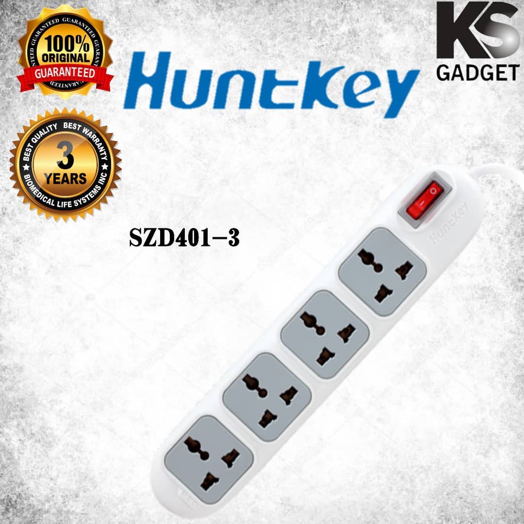 HUNTKEY SZD4013 POWER STRIP SURGE PROTECTOR 4 PLUGS 2 METER EXTENSION
