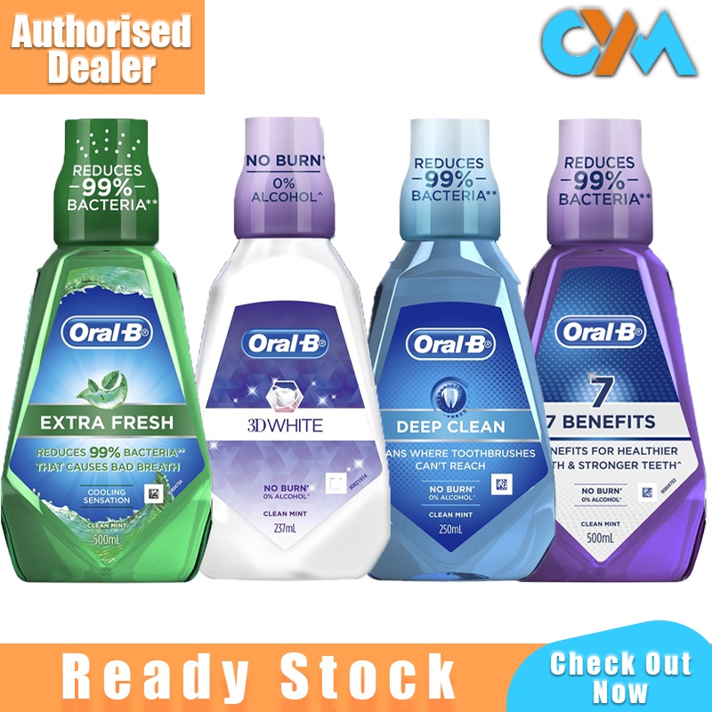 Oral B Mouthwash Extra No Burn 0% Alcohol 250ml 7 Benefits Extra Fresh ...