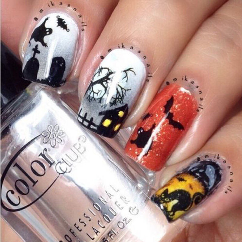 Halloween Nail Art Water Decals Hallowmas Stickers Pumpkin Spider Bat Pattern Shopee Malaysia