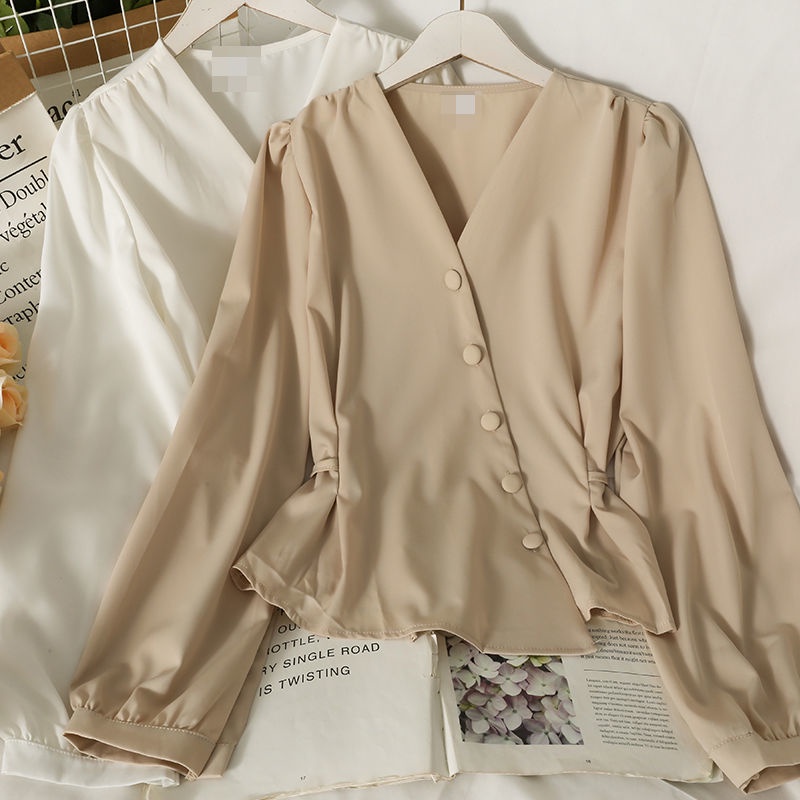 Autumn/winter French bubble sleeve blouse long sleeve western style waist