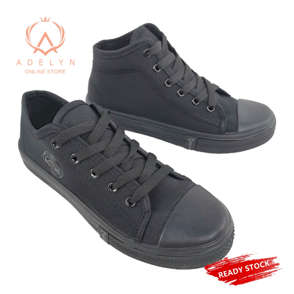 Men Lady School Shoes AD1 Black Working Canvas Low High Cut / Kasut Hitam Sekolah Perempuan Lelaki