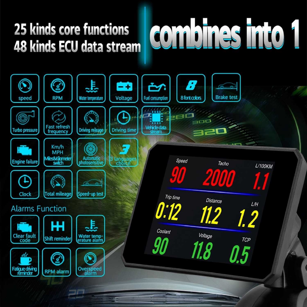 P16 Head up Display OBD Smart HUD Auto Digital Meter OBD2 Port Warning