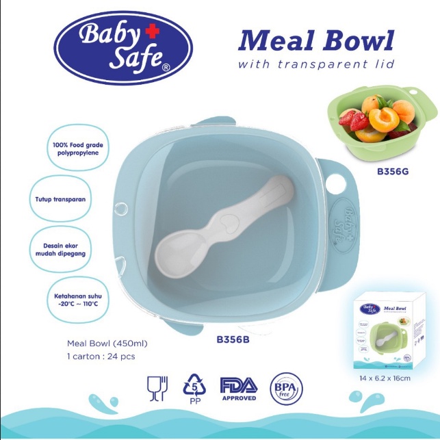 BABY SAFE MEAL BOWL WITH TRANSPARENT LID B356