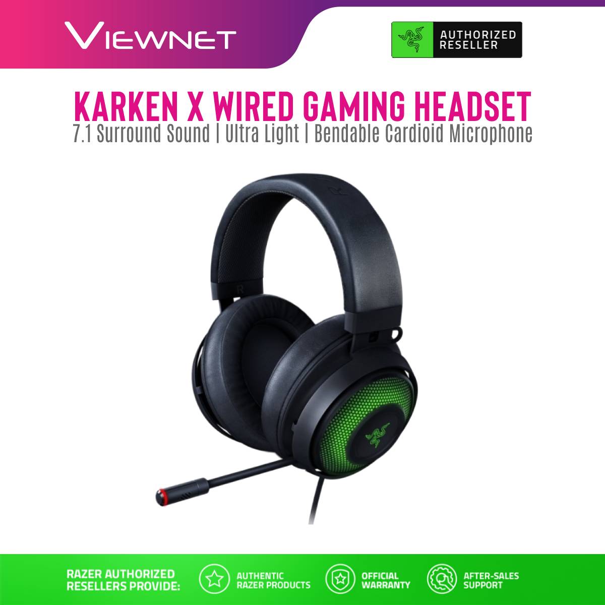 Razer Kraken X Wired Gaming Headset Usb Surround Sound 7 1 Rz04 R3m1 7 1 Surround Sound