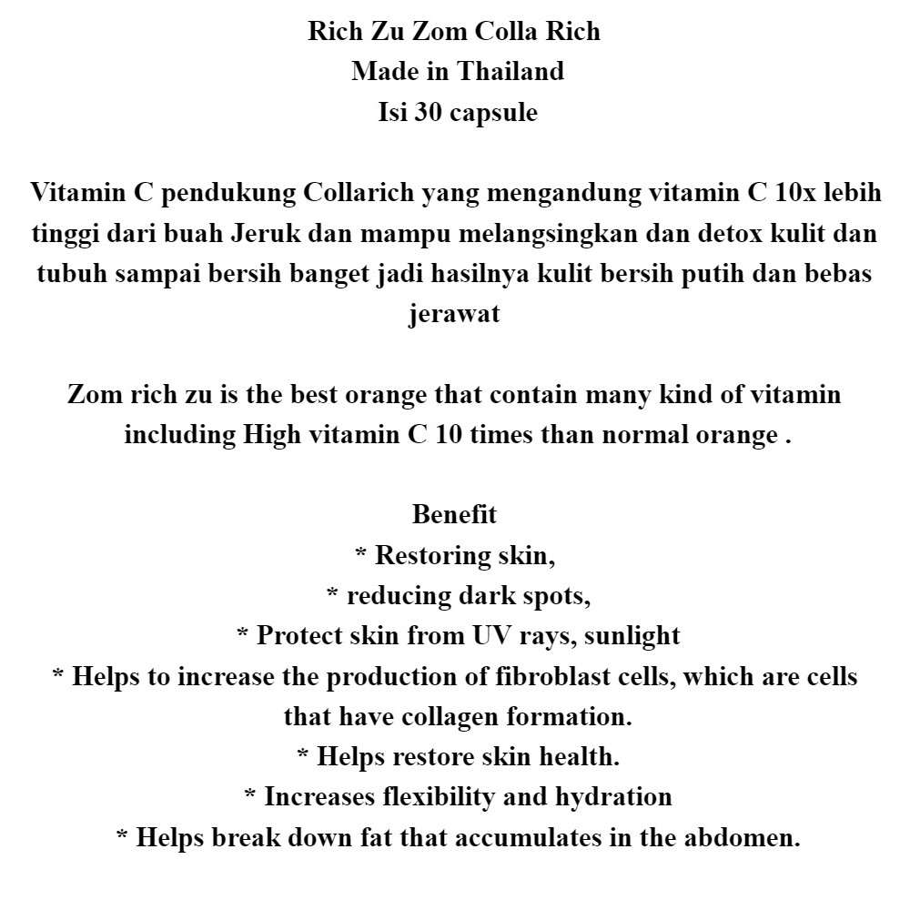 Collarich Zom Rich Zu Vitamin C Whitening Booster Collagen Colarich Original Thailand Shopee Malaysia