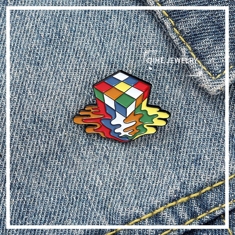 Melty Cube Enamel Pin Custom Colorful Toy Brooch Bag Clothes Lapel Pin Badge Cartoon Jewelry Gift for Kids Friends