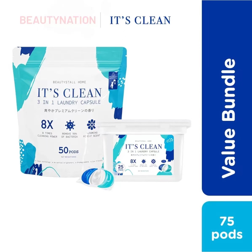 Value Bundle IT'S CLEAN 3 In 1 Laundry Capsule 75 pods (Detergent Pod