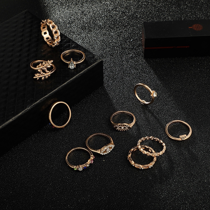 Set di anelli combinati con strass colorati, triangolo creativo, 11 pezzi/set_voghion.com