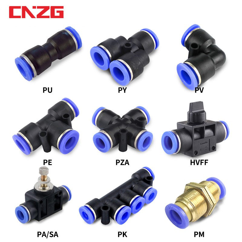 Pneumatic Connector Pipe Fitting Tube Quick Push In Coupling Tee Air Water Gas PU PY PK PE PZA PM PV