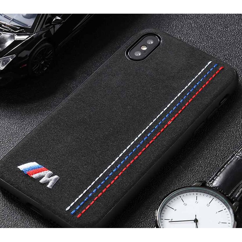  Alcantara BMW M3 Funda hecha a mano con bordado de piel iPhone Plus X Xs Max Xr Car Logo Motorsports Microfibra Soft Case