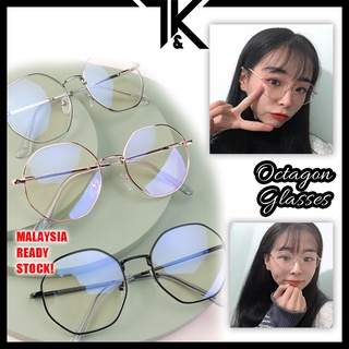 [SHIP FROM MALAYSIA] Octagon Glasses Anti Blue Light Metal Frame Spectacle Fashion Spek Cermin Mata Viral 八角防藍光眼鏡
